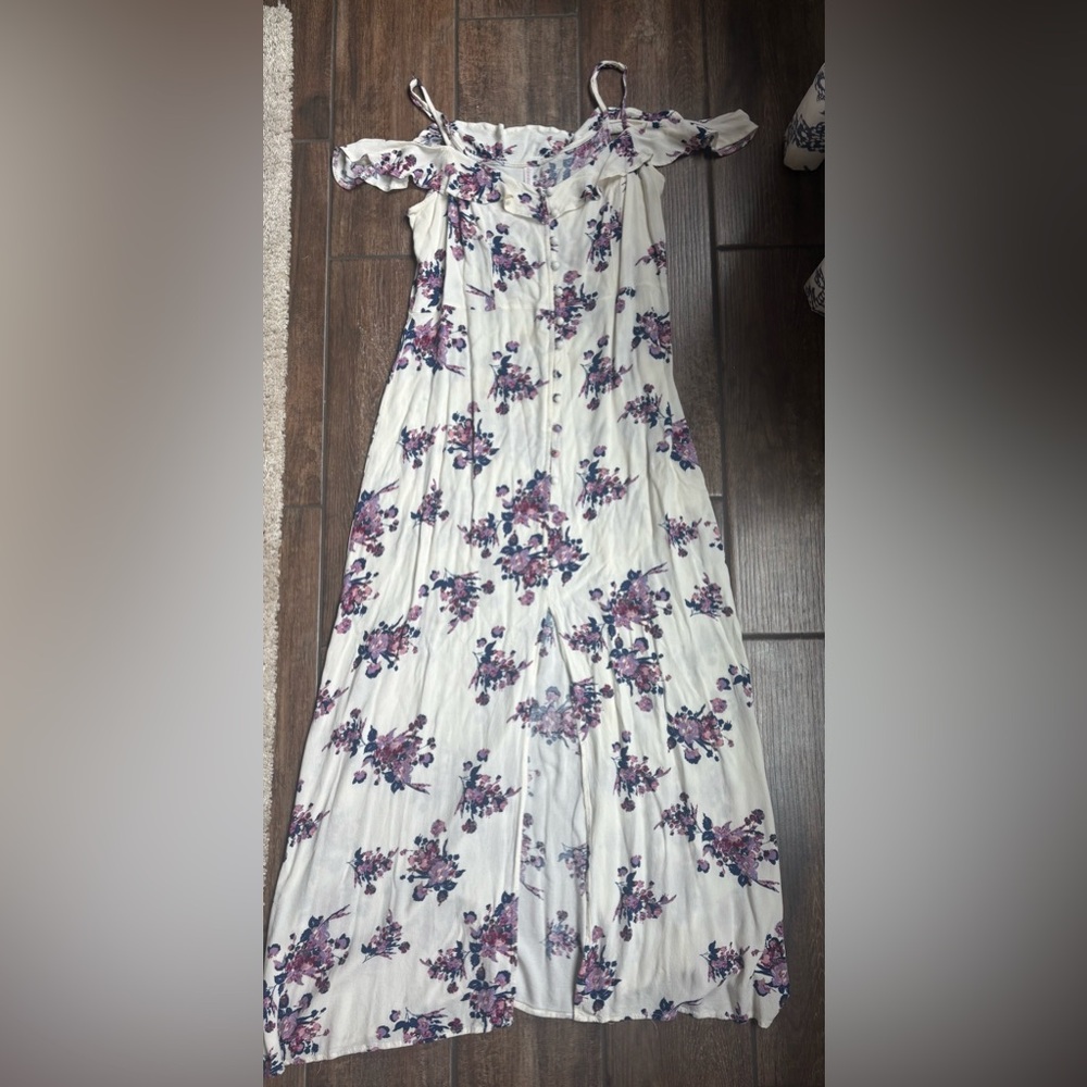 Xhilaration Cream and Purple Floral dress - L